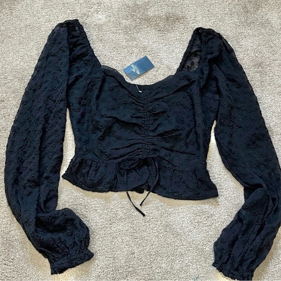 Hollister Black Eyelet Crop Cinched Top XS - Picture 1 of 9